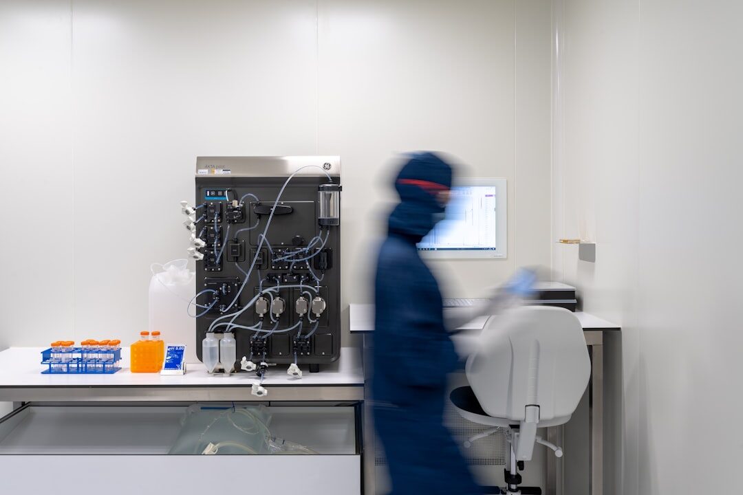 White humanoid robot in a laboratory